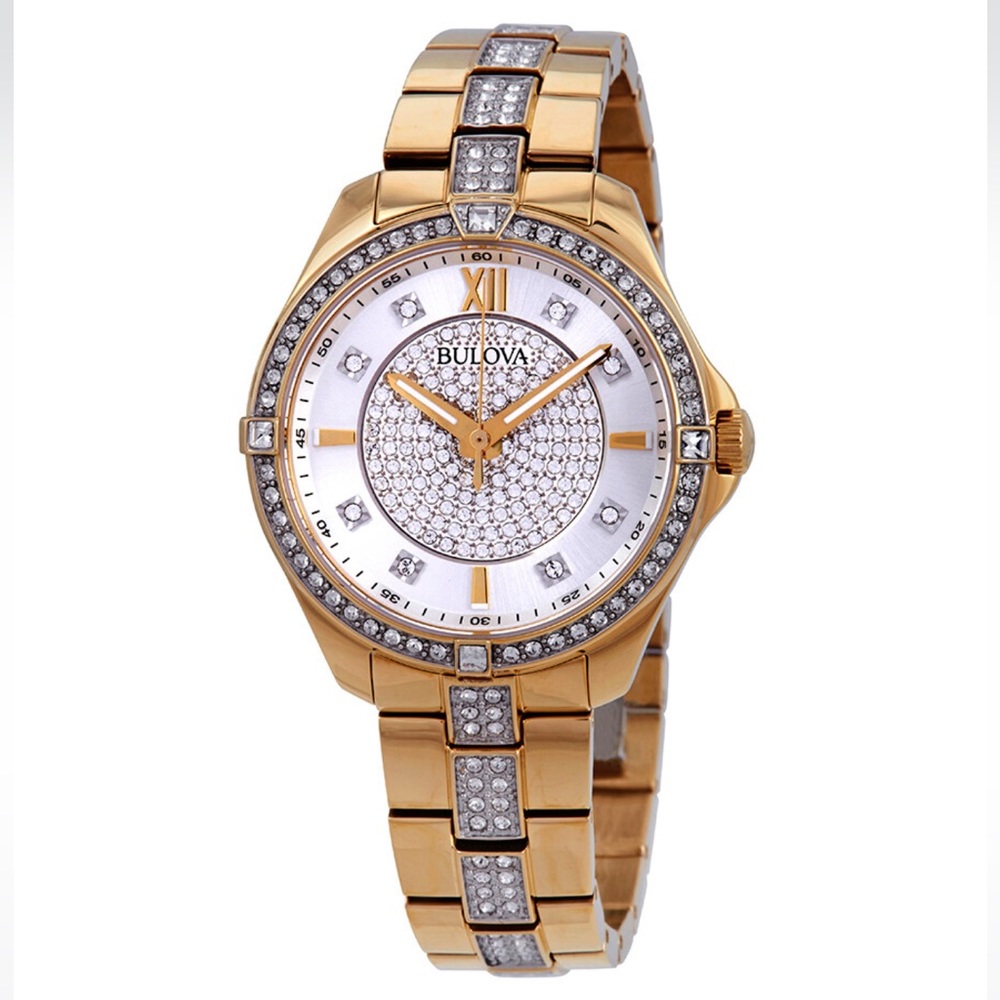 BULOVA Crystal Diamond Silver/Crystal Dial Ladies Watch